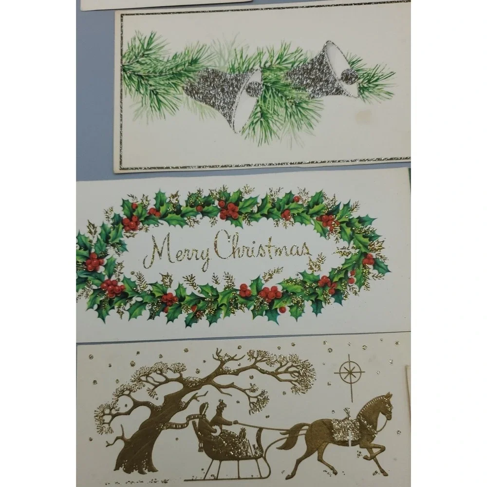 12 Old Vintage Used Greeting Card Fronts Christmas Greetings Embellished Glitter